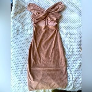 Light Pink, Suede, knee length off the shoulder dress